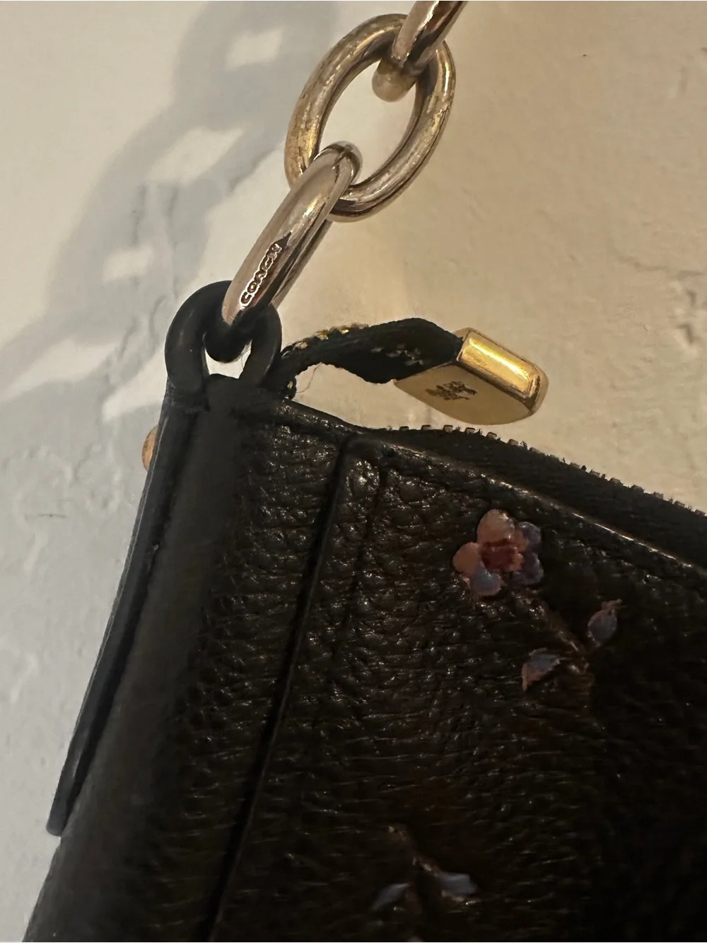 Coach Elle Black Pebbled Leather Hobo with Vintage Prairie Floral Print